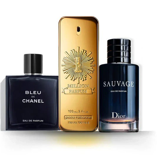 Conjunto de 3 Perfumes | Bleu de Chanel + Sauvage + One Million 100 ml